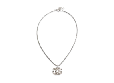 CHANEL Coco Mark Necklace Rhinestone "Silver"