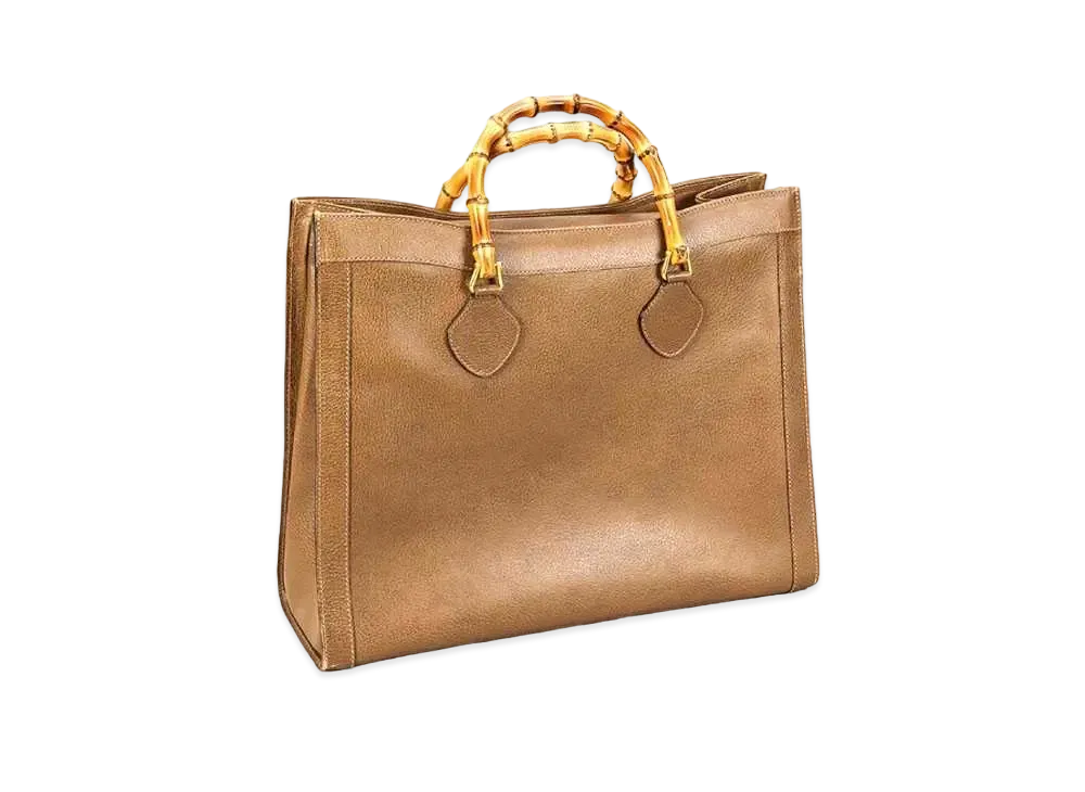 グッチ ビンテージ バンブー レザー ハンドバッグ "ブラウン"