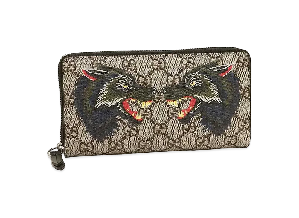 GUCCI GG Double Wolf Zip Around Wallet "Beige"