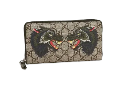 GUCCI GG Double Wolf Zip Around Wallet "Beige"