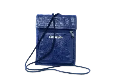 BALENCIAGA Explorer Pouch Leather Crossbody Bag "Navy"