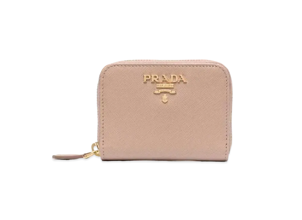 PRADA Saffiano Metal Zip Coin Case "Pink Beige"