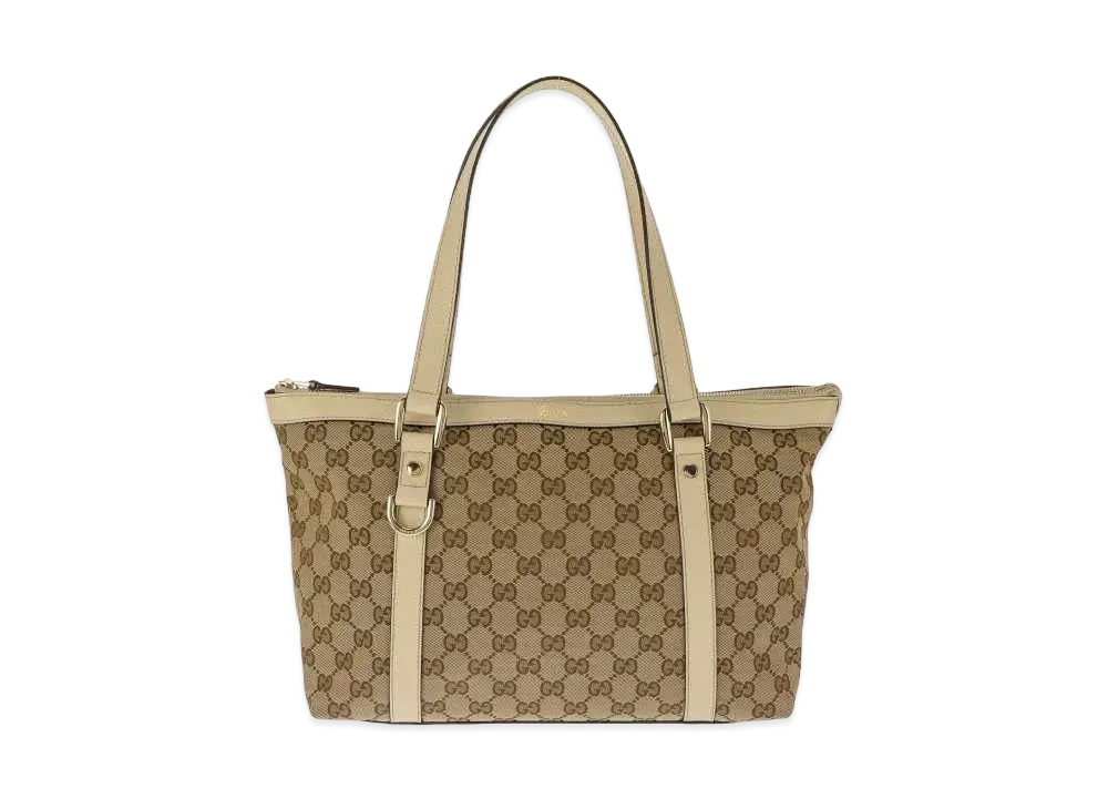 GUCCI GG Canvas Leather Tote "White"