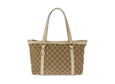 GUCCI GG Canvas Leather Tote "White"