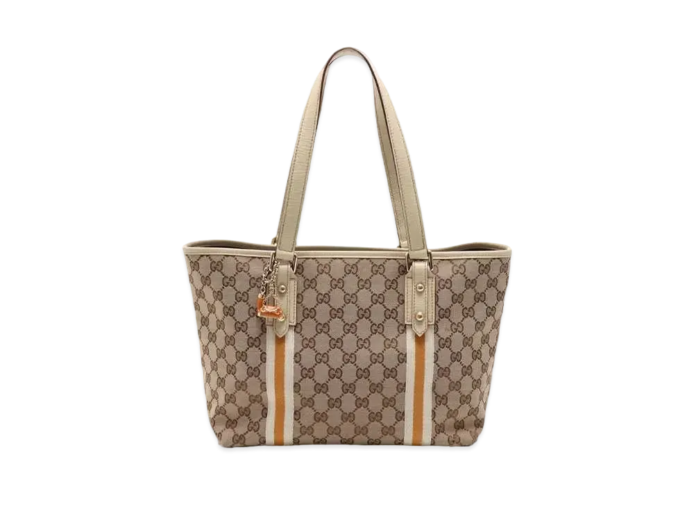 GUCCI GG Canvas Leather Tote Bag "White"