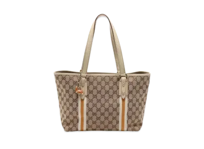 GUCCI GG Canvas Leather Tote Bag "White"