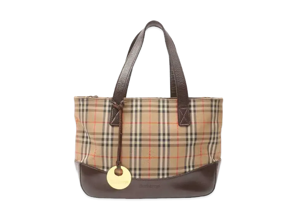 Burberry Nova Check Pattern Logo Charm Tote Bag