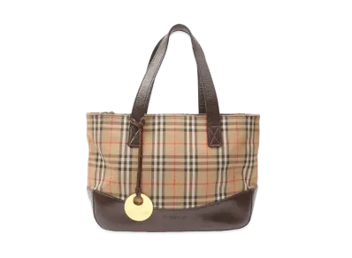 Burberry Nova Check Pattern Logo Charm Tote Bag