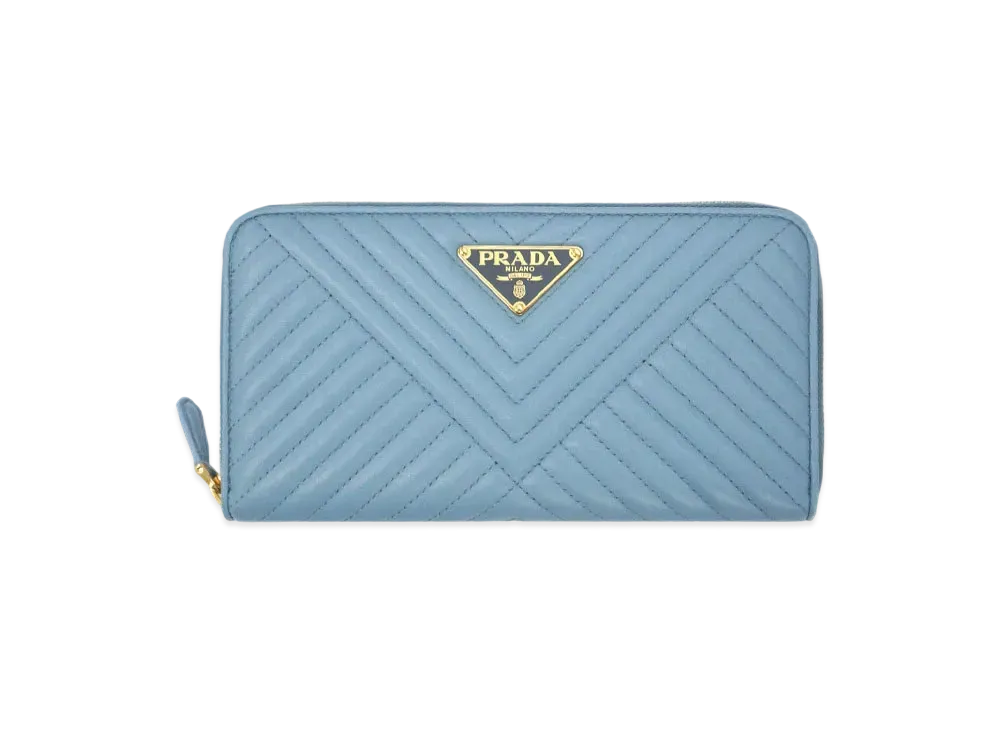 PRADA Nappa Leather Round Zip Wallet Astrale "Blue"