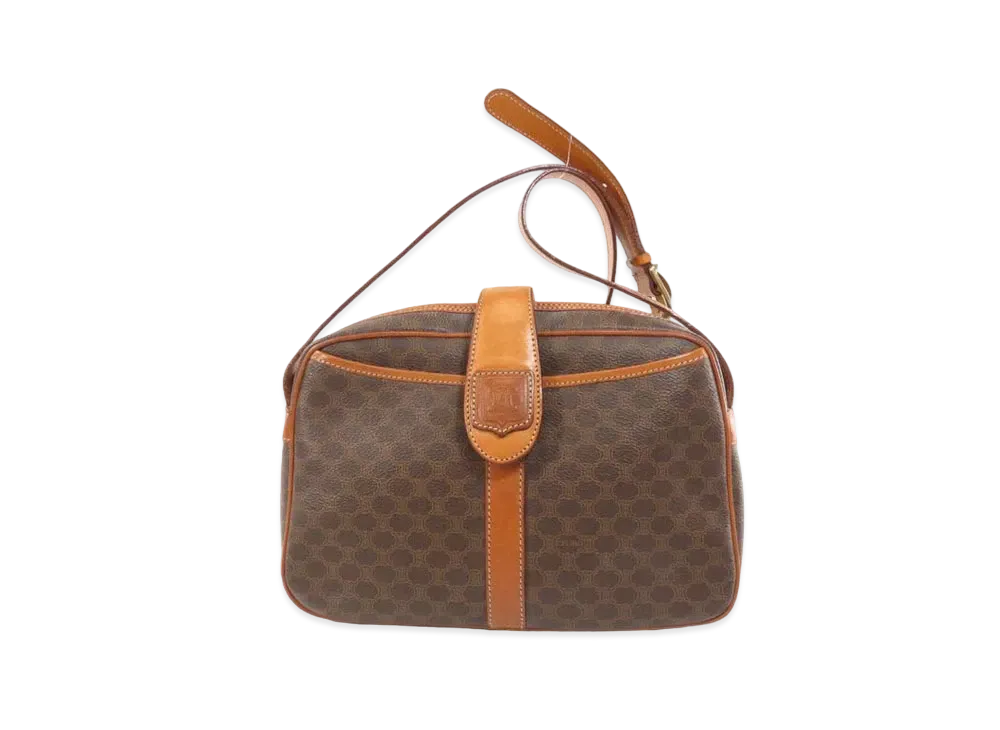 CELINE Macadam Pattern PVC Shoulder Bag "Brown"