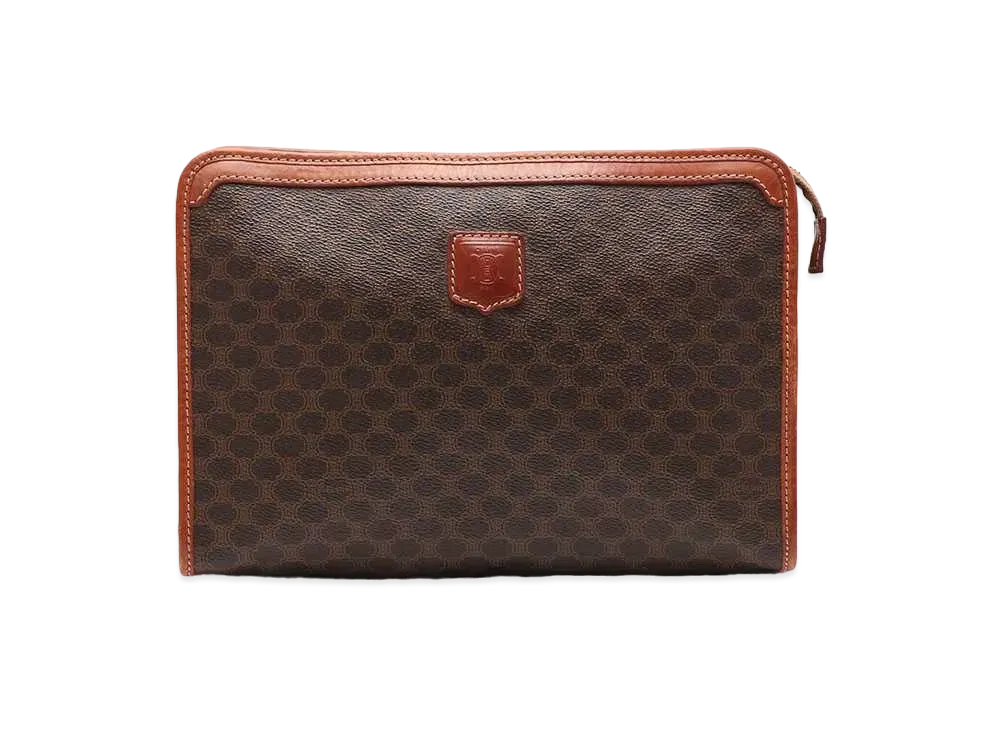 CELINE Macadam PVC Leather Clutch Bag "Brown"