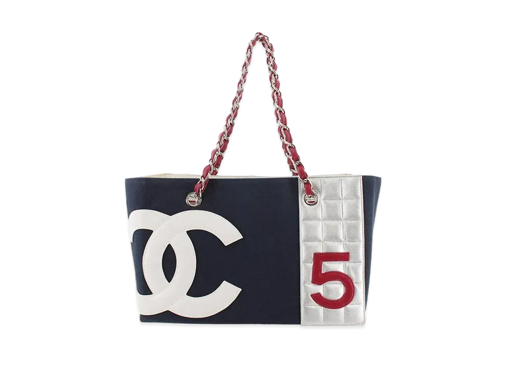 CHANEL Coco Mark Chain Canvas Tote "Navy"
