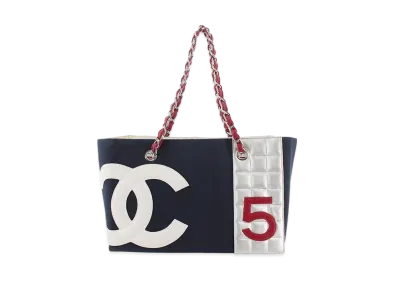 CHANEL Coco Mark Chain Canvas Tote "Navy"