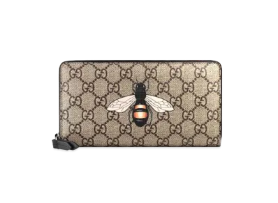 GUCCI Bee Print GG Supreme Zip Around Wallet