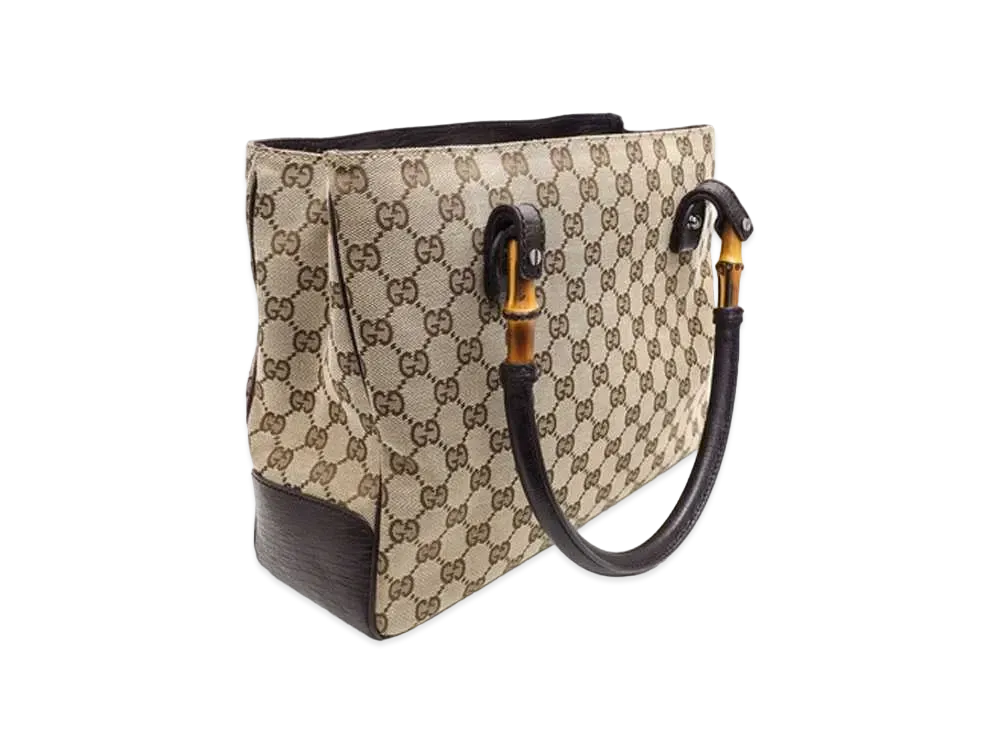 GUCCI GG Canvas Bamboo Handle Tote Bag "Beige"