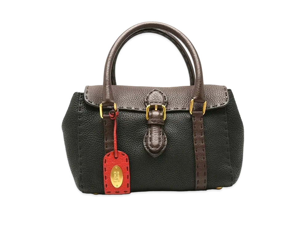 FENDI Selleria Mini Linda Leather Handbag "Brown/Black"