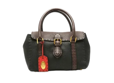 FENDI Selleria Mini Linda Leather Handbag "Brown/Black"