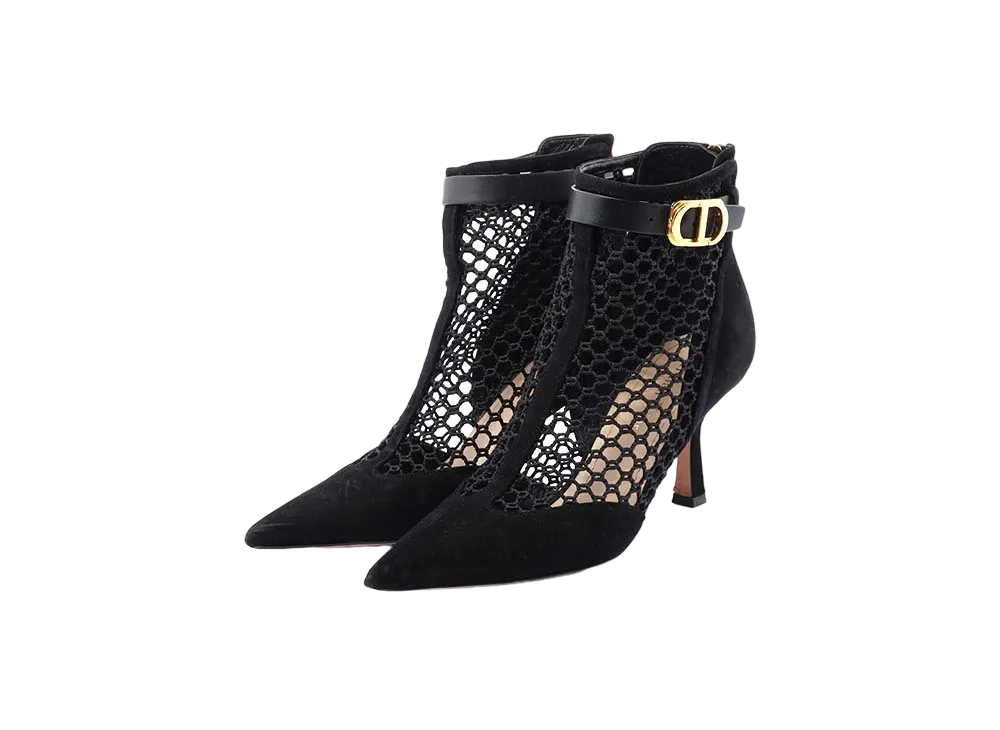 Dior Suede And Resille Heeled Ankle Boots "Black"