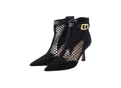 Dior Suede And Resille Heeled Ankle Boots "Black"