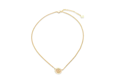 Dior Logo Rhinestone Oval Necklace "Gold"