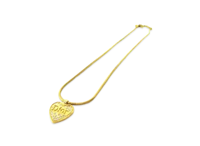 Dior Heart Rhinestone Logo Necklace "Gold"