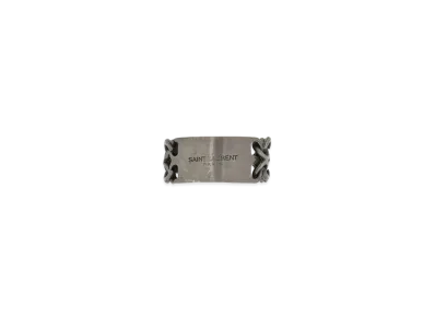 Saint Laurent ID Metal Plate Ring "Oxidized Silver"