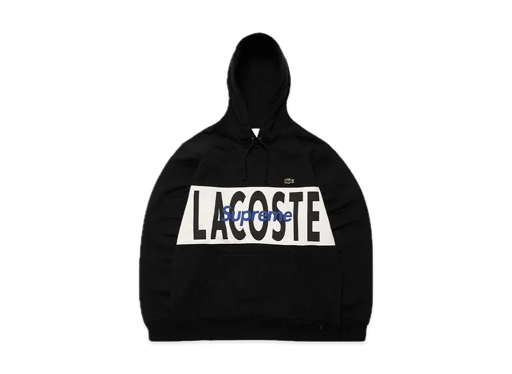 シュプリーム ラコステ ロゴ パネル フーデッド スウェットシャツ "ブラック"