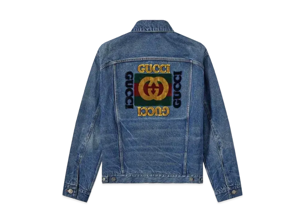 グッチ ベルベット ロゴ デニムジャケット "ブルー" 475024 XDAAT