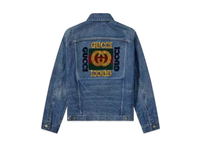 GUCCI Velvet Logo Denim Jacket "Blue"