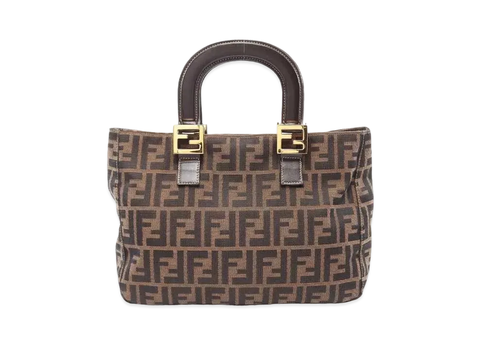 FENDI Zucca Canvas Leather Handle Bag "Brown"