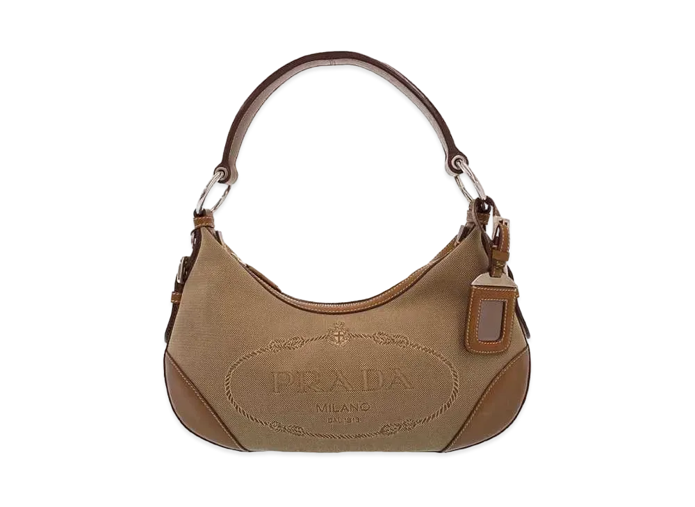 プラダ ロゴ ジャガード セミショルダーバッグ "ブラウン"