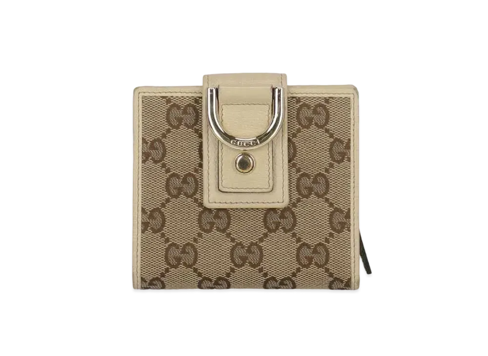 GUCCI GG Canvas Abbey D Ring Compact Wallet "White"