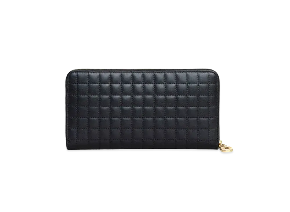 CELINE C Charm Quilted Calfskin Long Wallet "Black"