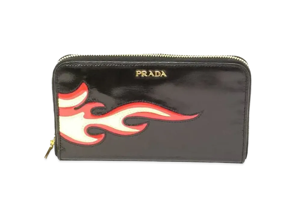 PRADA Capretto Flames Wallet "Black"