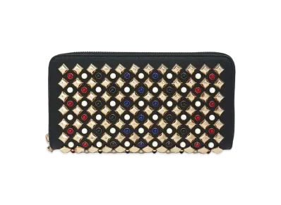 Christian Louboutin Studs Pearl Zip Around Wallet "Black"