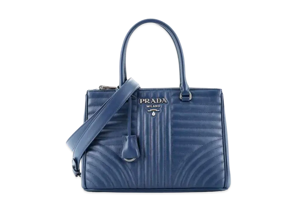 PRADA Diagramme Quilted Leather Tote "Navy"