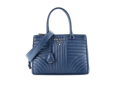 PRADA Diagramme Quilted Leather Tote "Navy"