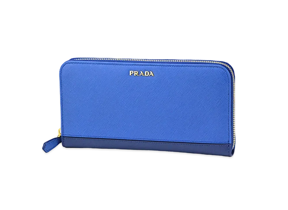 PRADA Saffiano Stripe Wallet "Blue"