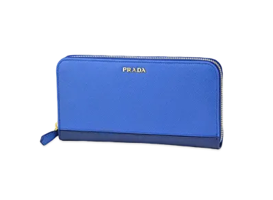 PRADA Saffiano Stripe Wallet "Blue"