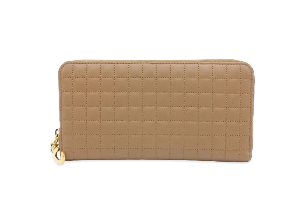 CELINE C Charm Quilted Calfskin Long Wallet "Beige"