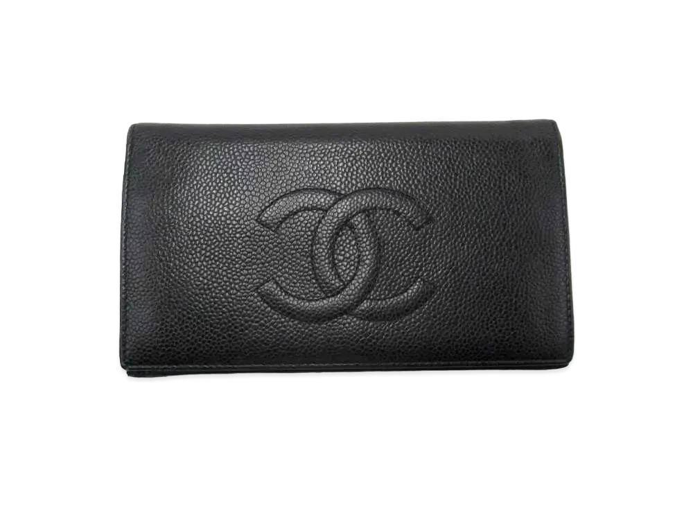 CHANEL Coco Caviar Skin Wallet "Black"