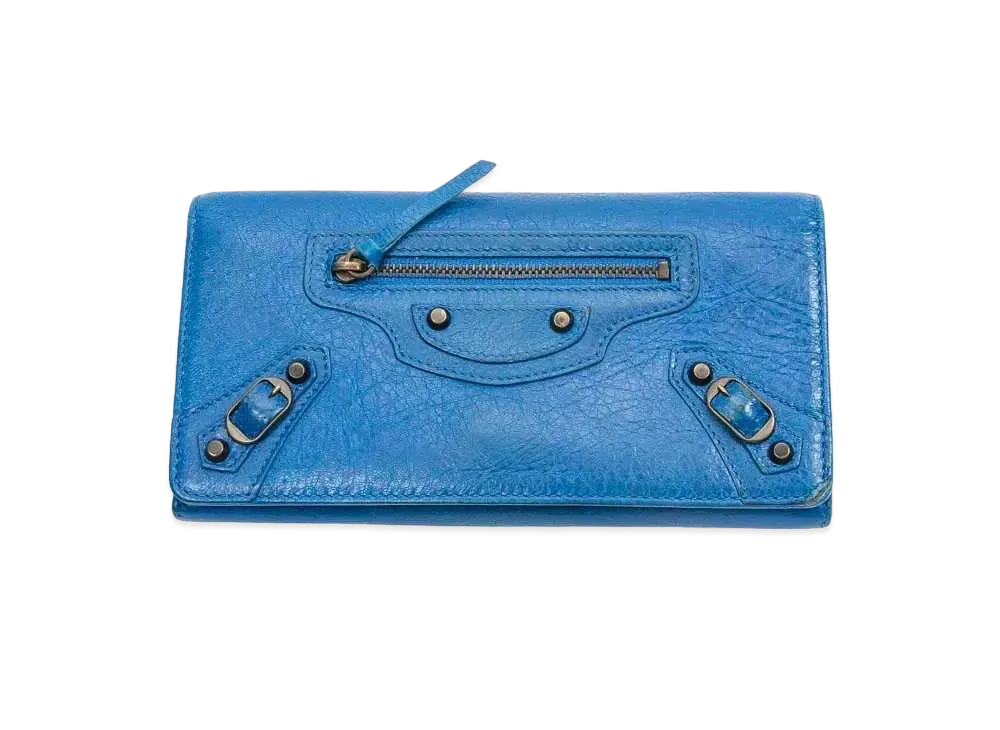 BALENCIAGA Continental Leather Wallet "Blue"