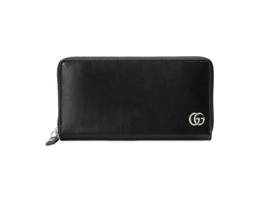 GUCCI GG Marmont Leather Zip Around Wallet "Black/Silver"