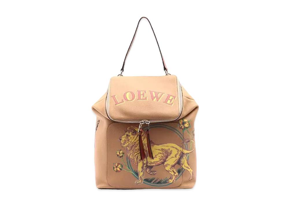 LOEWE Lion Print Leather Backpack "Tan"