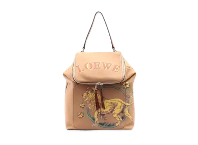 LOEWE Lion Print Leather Backpack "Tan"