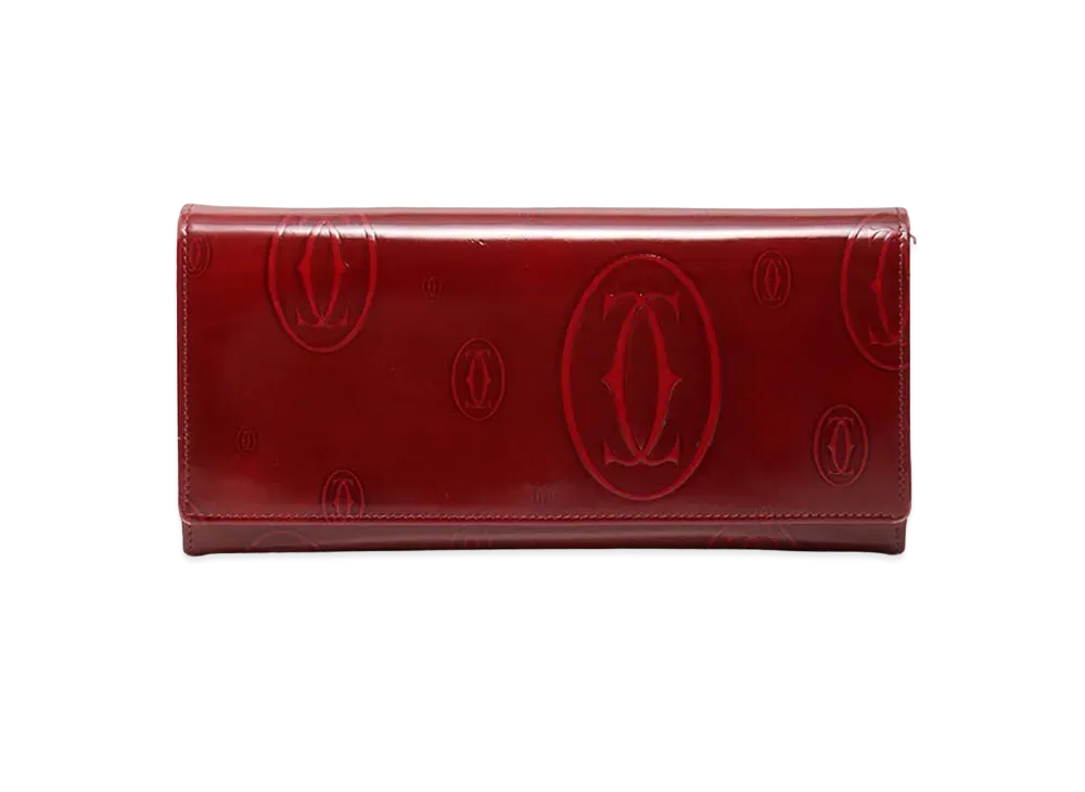 Cartier Patent Leather Happy Birthday Continental Wallet "Dark Red"