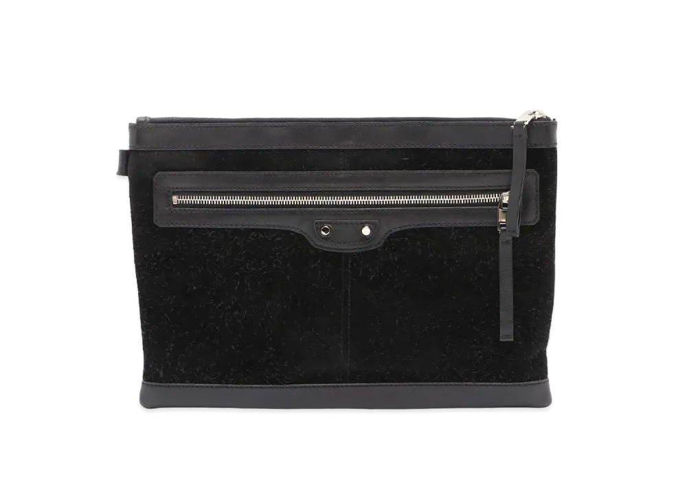 バレンシアガ クラシッククリップ スエード クラッチバッグ "ブラック"