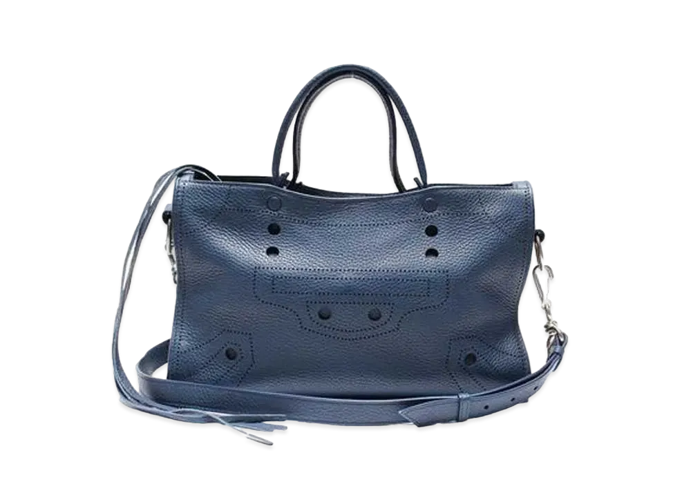 BALENCIAGA Black out City Leather Shoulder Bag "Blue"
