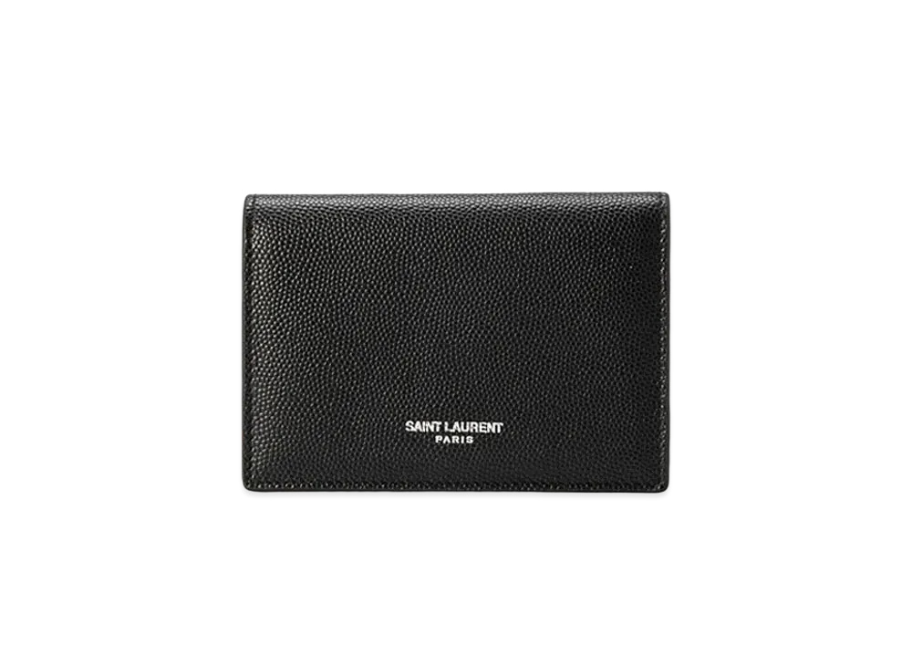 Saint Laurent Business Card Case In Grain de Poudre Embossed Leather "Black"