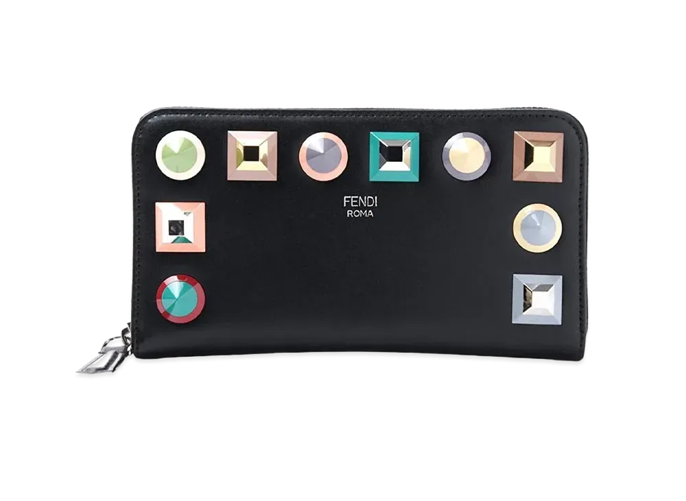 FENDI Rainbow Stud Leather Wallet "Black"